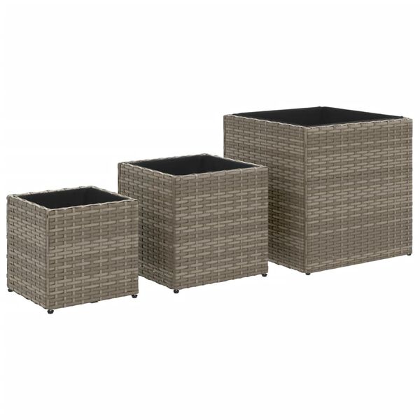 vidaXL Vasos de jardim 3 pcs vime PE cinzento