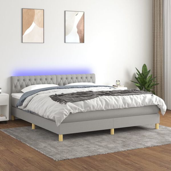 vidaXL Cama box spring c/ colch&atilde;o e LED 160x200 cm tecido cinza-claro