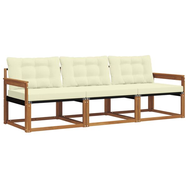vidaXL Conjunto de Sof&aacute;s para Exterior 3 pcs Natural e Creme