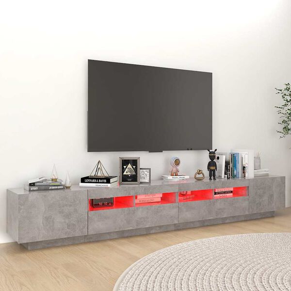 vidaXL M&oacute;vel de TV com luzes LED 260x35x40 cm cinzento cimento