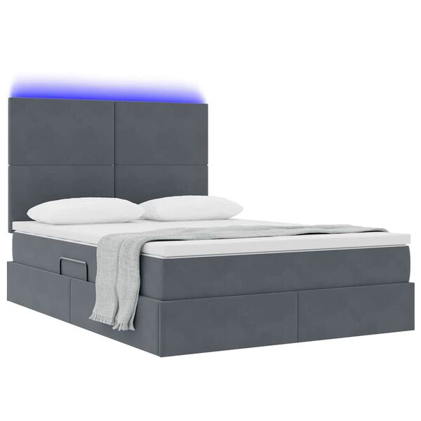 vidaXL Cama com arruma&ccedil;&atilde;o e LED Cinza Escuro 140 x 200 cm Veludo