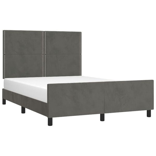 vidaXL Estrutura de cama sem colch&atilde;o 140x200 cm veludo cinzento-escuro