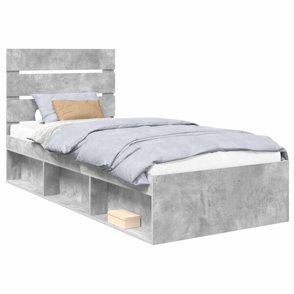 vidaXL Estrutura da Cama com cabeceira Cinza Concreto 75 x 190 cm