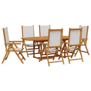 vidaXL 7 pcs conjunto jantar jardim tecido/madeira maci&ccedil;a branco nata