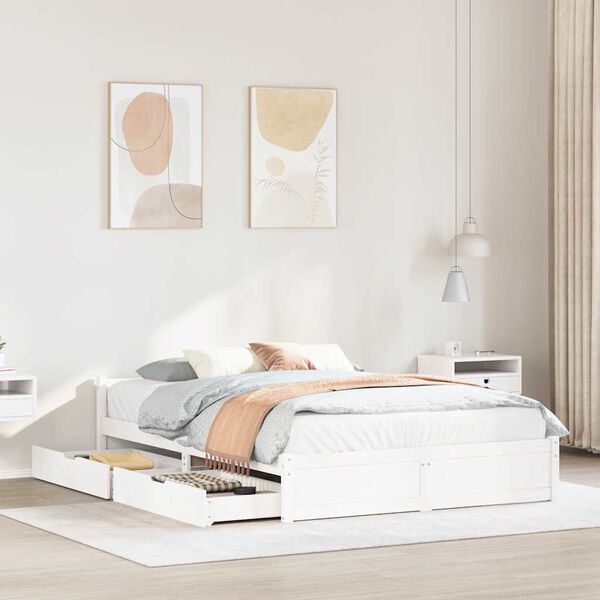 vidaXL Cama sem colch&atilde;o 140x190 cm madeira de pinho maci&ccedil;a branco