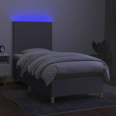vidaXL Cama box spring c/ colchão e LED 100x200 cm tecido cinza-claro