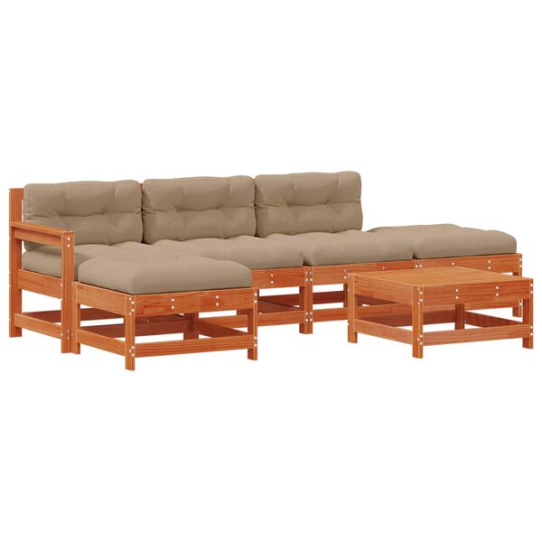 vidaXL Conjunto de Lounge de Jardim 6 pcs Castanho Cera