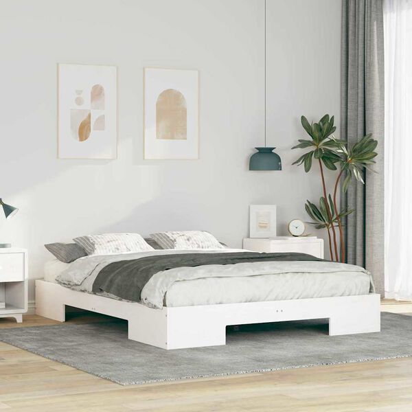 vidaXL Estrutura de cama de ch&atilde;o com armazenamento Branco 140 x 200 cm
