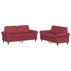 vidaXL 2 pcs conjunto sof&aacute;s c/ almofad&otilde;es couro artif. vermelho tinto