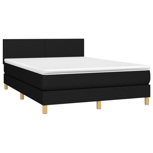 vidaXL Cama box spring c/ colch&atilde;o e LED 140x190 cm tecido preto