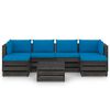 vidaXL 7 pcs conj. lounge jardim + almofad&otilde;es madeira impreg. cinzento