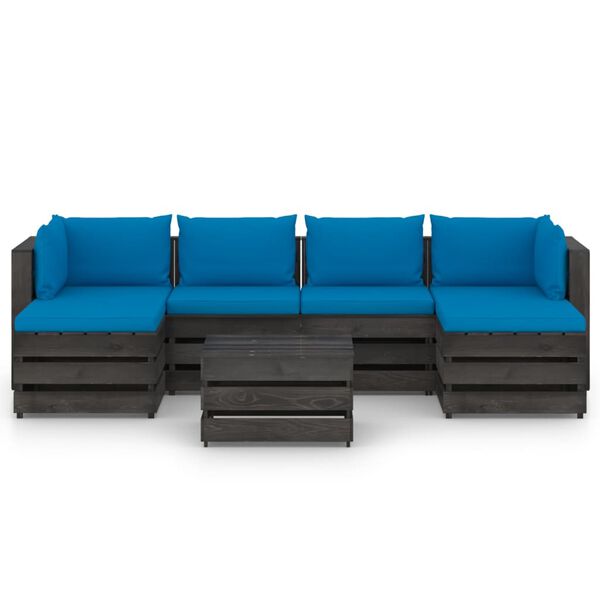 vidaXL 7 pcs conj. lounge jardim + almofad&otilde;es madeira impreg. cinzento
