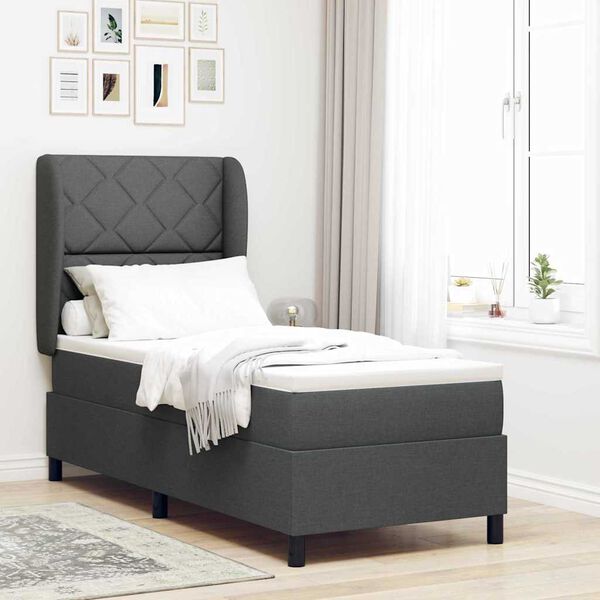 vidaXL Cama Box com colch&atilde;o Cinzento escuro 80 x 200 cm tecido