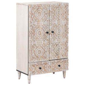 vidaXL Buffet Alto Branco 60 x 33,5 x 100 cm Madeira de manga maci&ccedil;a