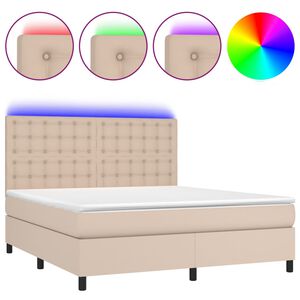 vidaXL Cama box spring c/colch&atilde;o/LED 160x200cm couro artif. cappuccino