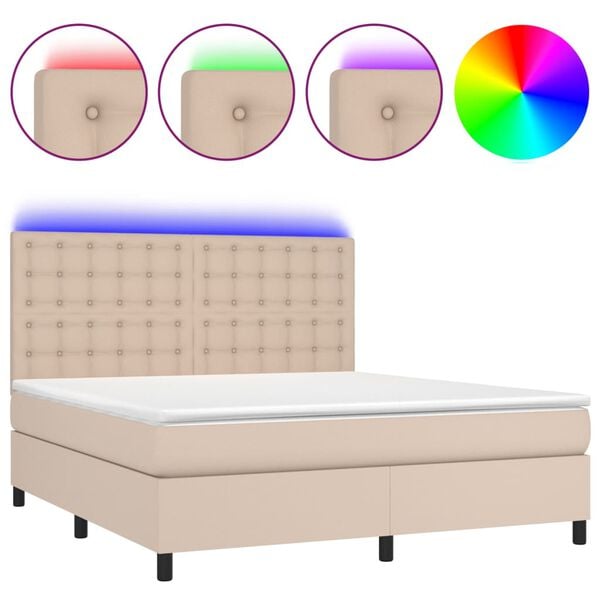 vidaXL Cama box spring c/colch&atilde;o/LED 160x200cm couro artif. cappuccino