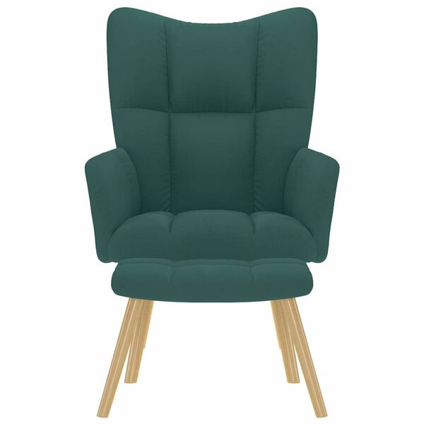 vidaXL Cadeira de descanso com banco p/ p&eacute;s tecido verde-escuro