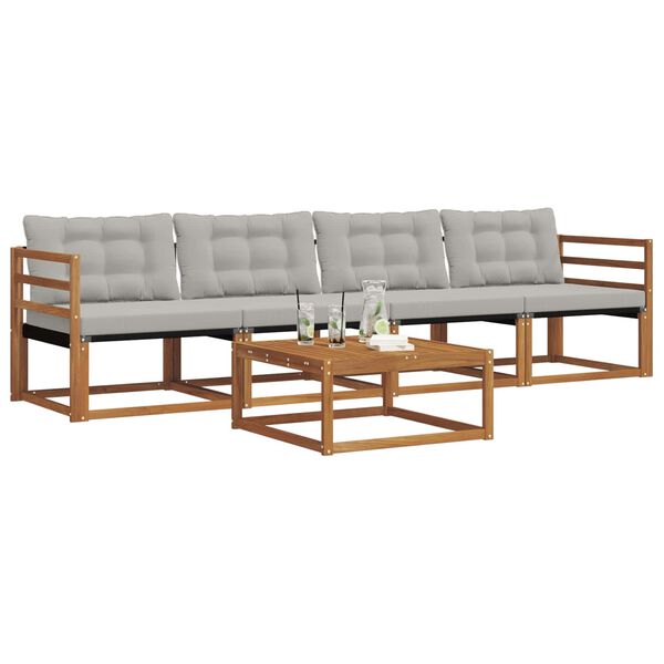 vidaXL Conjunto de Sof&aacute;s para Exterior 5 pcs Cinza Natural e Claro