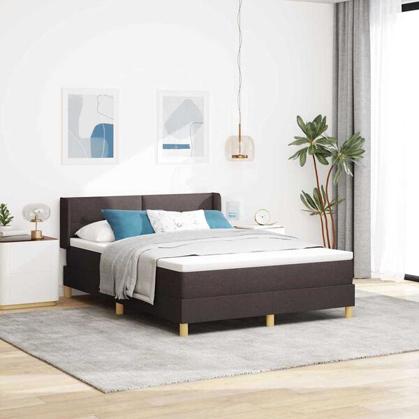 vidaXL Cama Box com colch&atilde;o Marrom Escuro 190 x 140 cm Poli&eacute;ster