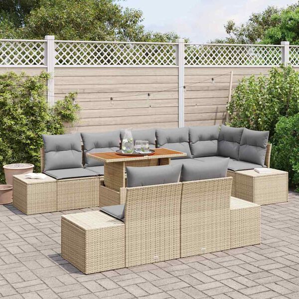 vidaXL Conjunto de Sof&aacute; de Jardim 9 pcs Bege Rattan Sint&eacute;tico