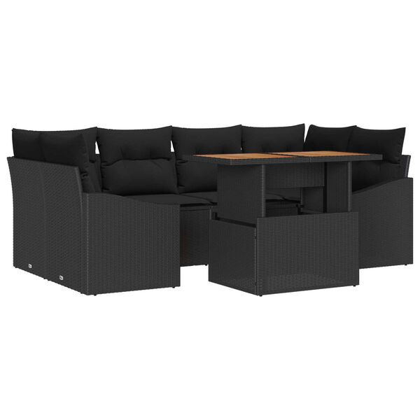 vidaXL Conjunto de Sof&aacute; de Jardim 7 pcs Preto Rattan Sint&eacute;tico
