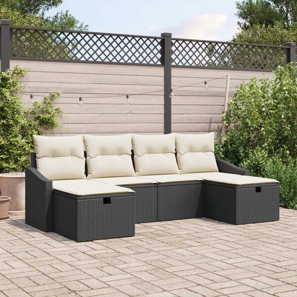 vidaXL Conjunto de Sof&aacute; de Jardim 6 pcs Preto Rattan Sint&eacute;tico