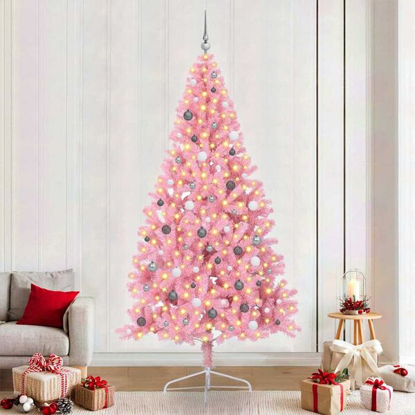 vidaXL Árvore de Natal Artificial Pré-iluminada Rosa 240 cm PVC