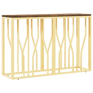vidaXL Mesa consola a&ccedil;o inoxid&aacute;vel/madeira recuperada maci&ccedil;a dourado