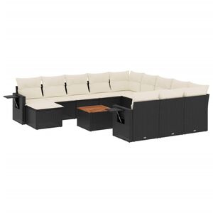 vidaXL 13 pcs conjunto de sof&aacute;s de jardim com almofad&otilde;es vime PE preto