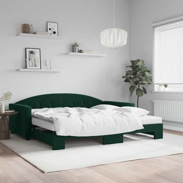 vidaXL Sof&aacute;-cama c/ gavet&atilde;o e colch&otilde;es 100x200cm veludo verde-escuro