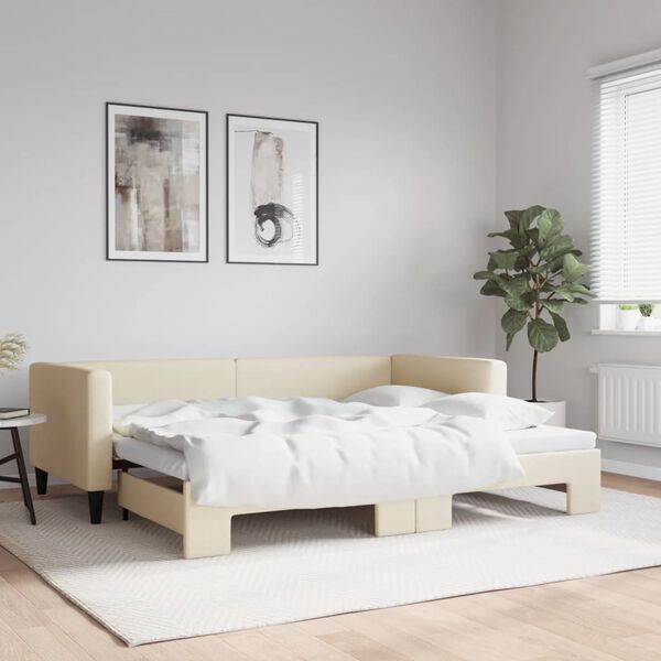 vidaXL Sof&aacute;-cama com gavet&atilde;o 90x200 cm tecido cor creme