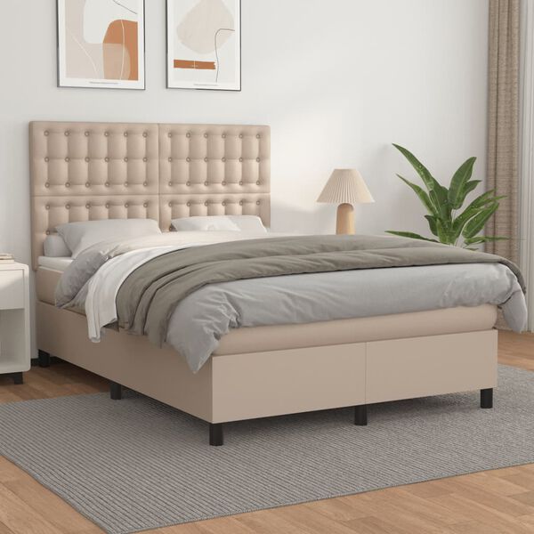 vidaXL Cama com molas/colch&atilde;o 140x200 cm couro artificial cappuccino