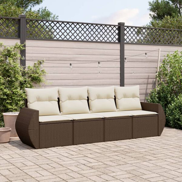 vidaXL 4 pcs conjunto sof&aacute;s de jardim c/ almofad&otilde;es vime PE castanho