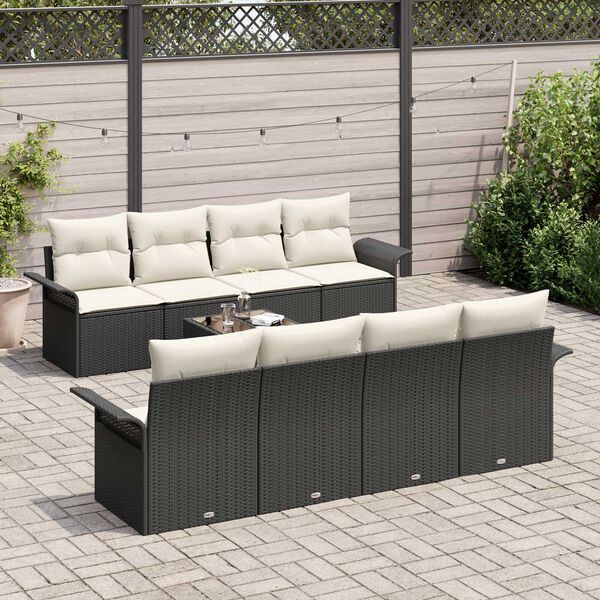 vidaXL Conjunto de Sof&aacute; de Jardim 9 pcs Preto e Creme vime PE
