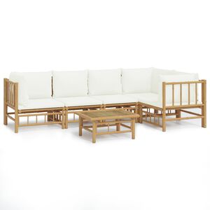 vidaXL 6 pcs conjunto lounge de jardim bambu c/ almofad&otilde;es branco nata