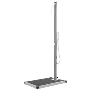 vidaXL Chuveiro de jardim c/ base cinzenta 225 cm a&ccedil;o inoxid&aacute;vel