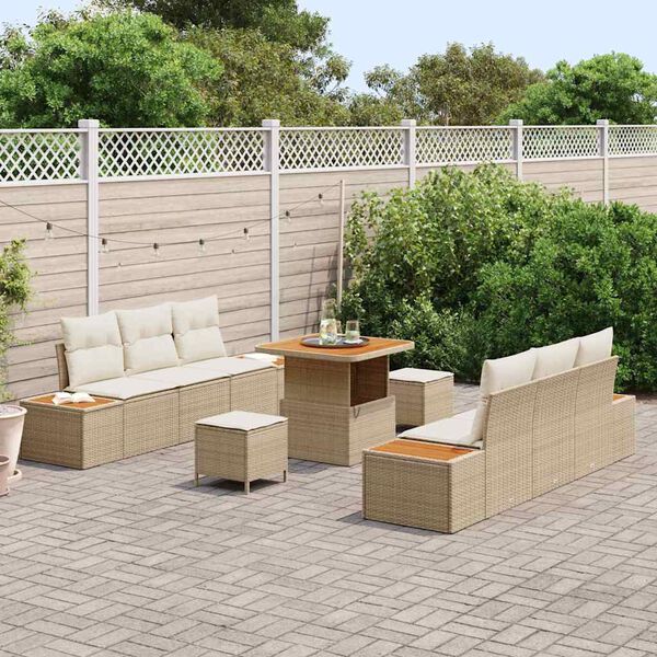 vidaXL Conjunto de Sof&aacute; de Jardim 9 pcs Bege Rattan Sint&eacute;tico