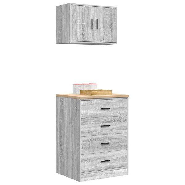 vidaXL Arm&aacute;rios de garagem 2 pcs derivados de madeira cinzento sonoma