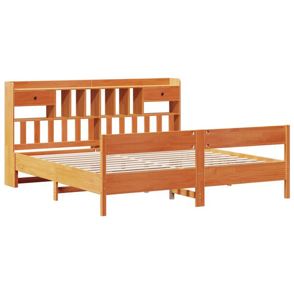 vidaXL Cama com estante sem colch&atilde;o 200x200 cm pinho maci&ccedil;o