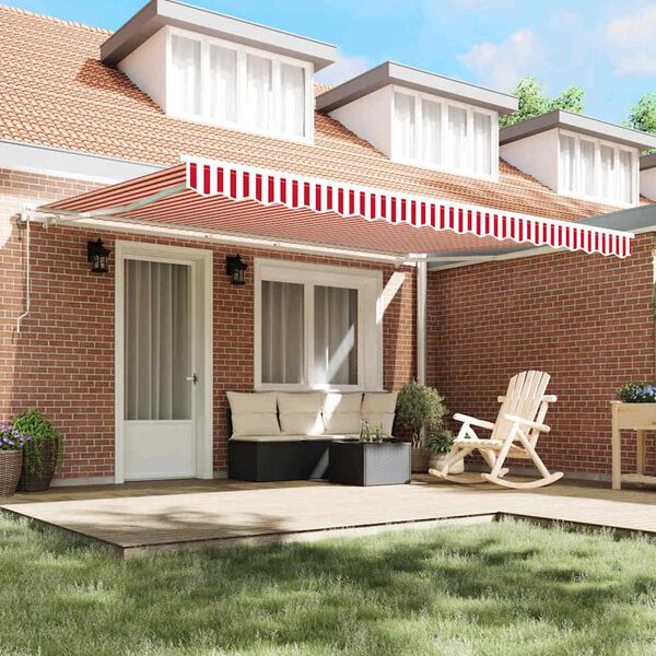 vidaXL Toldo Retr&aacute;til Manual Vermelho e Branco 450 &times; 350 cm tecido
