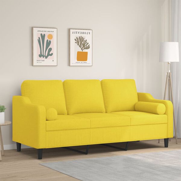 vidaXL Sof&aacute; 3 lugares + almofadas decora&ccedil;&atilde;o 180cm tecido amarelo-claro