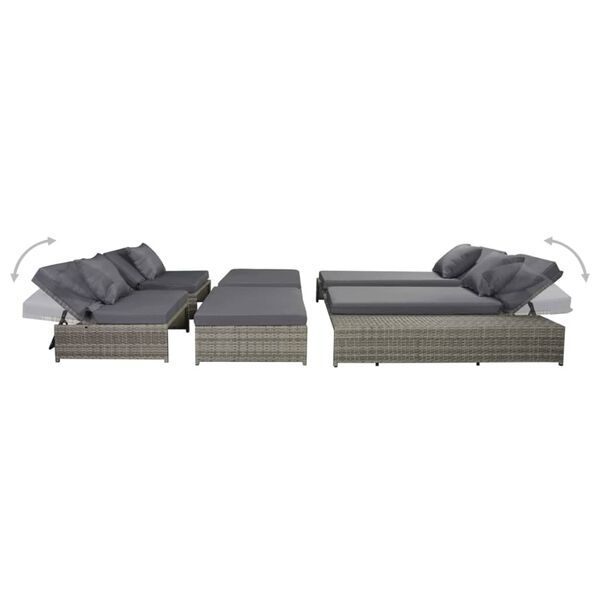 vidaXL 5 pcs conjunto lounge de jardim c/ almofadões vime PE cinzento