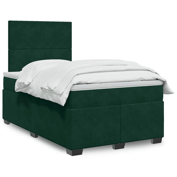 vidaXL Cama boxspring com colch&atilde;o 120x190 cm veludo verde-escuro