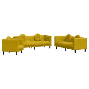 vidaXL 3 pcs conjunto de sof&aacute;s com almofadas veludo amarelo