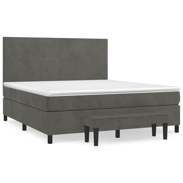 vidaXL Cama com molas/colch&atilde;o 160x200 cm veludo cinzento-escuro