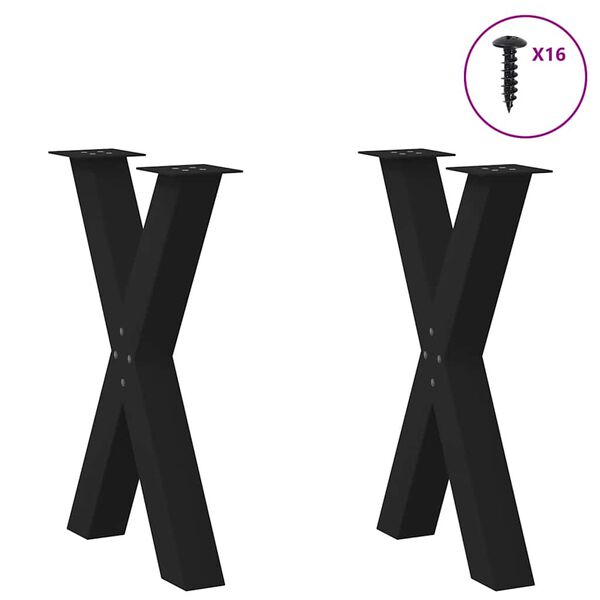 vidaXL P&eacute;s para mesa de jantar em formato de X, 2 pe&ccedil;as, preto, 50x(72-73) cm, a&ccedil;o