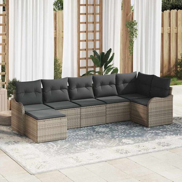 vidaXL Conjunto de Sof&aacute; de Jardim Cinzeto vime PE