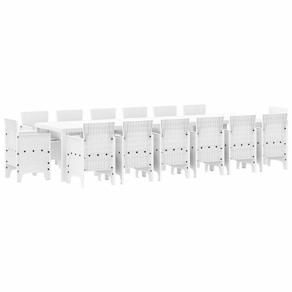 vidaXL Conjunto de Jantar para Jardim 15 pcs Branco Rattan Polt
