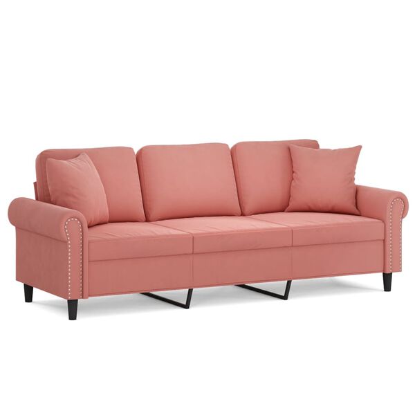vidaXL Sof&aacute; 3 lugares c/ almofadas/almofad&otilde;es 180 cm veludo rosa