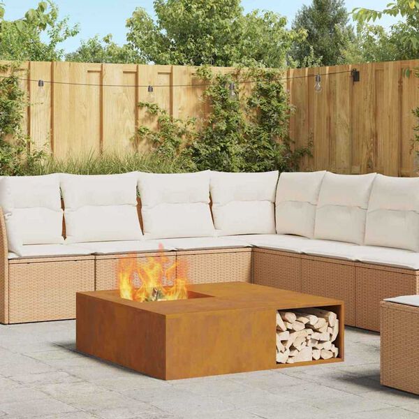 vidaXL Fire Pit Castanho 100 x 100 x 30 cm Aço corten